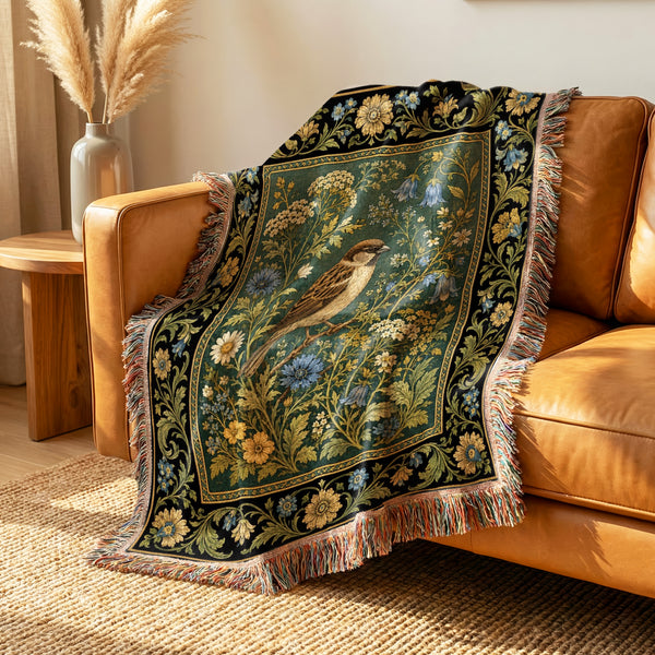 Bluebell Sparrow Tapestry Blanket