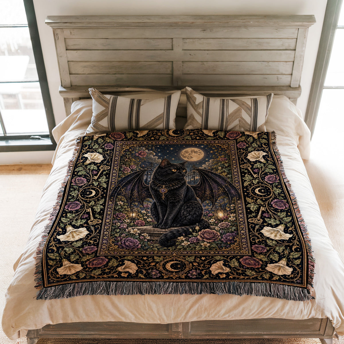Winged Familiar Black Cat Blanket