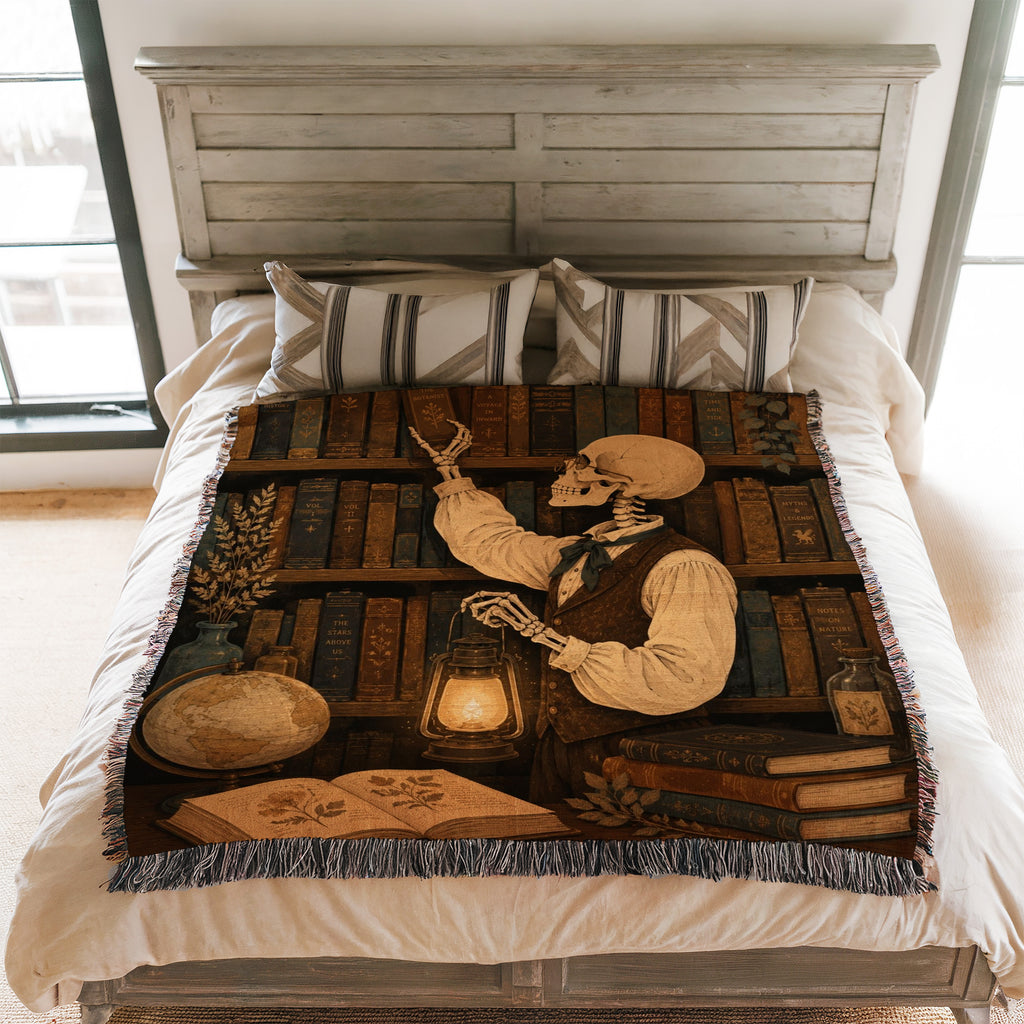 The Skeleton Librarian's Lantern Blanket