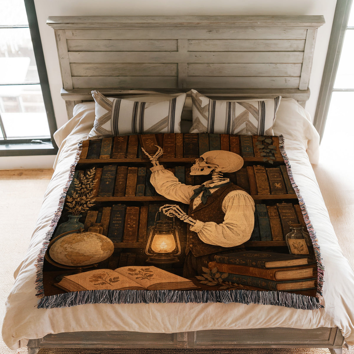 The Skeleton Librarian's Lantern Blanket