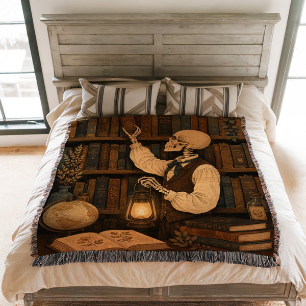 The Skeleton Librarian's Lantern Blanket