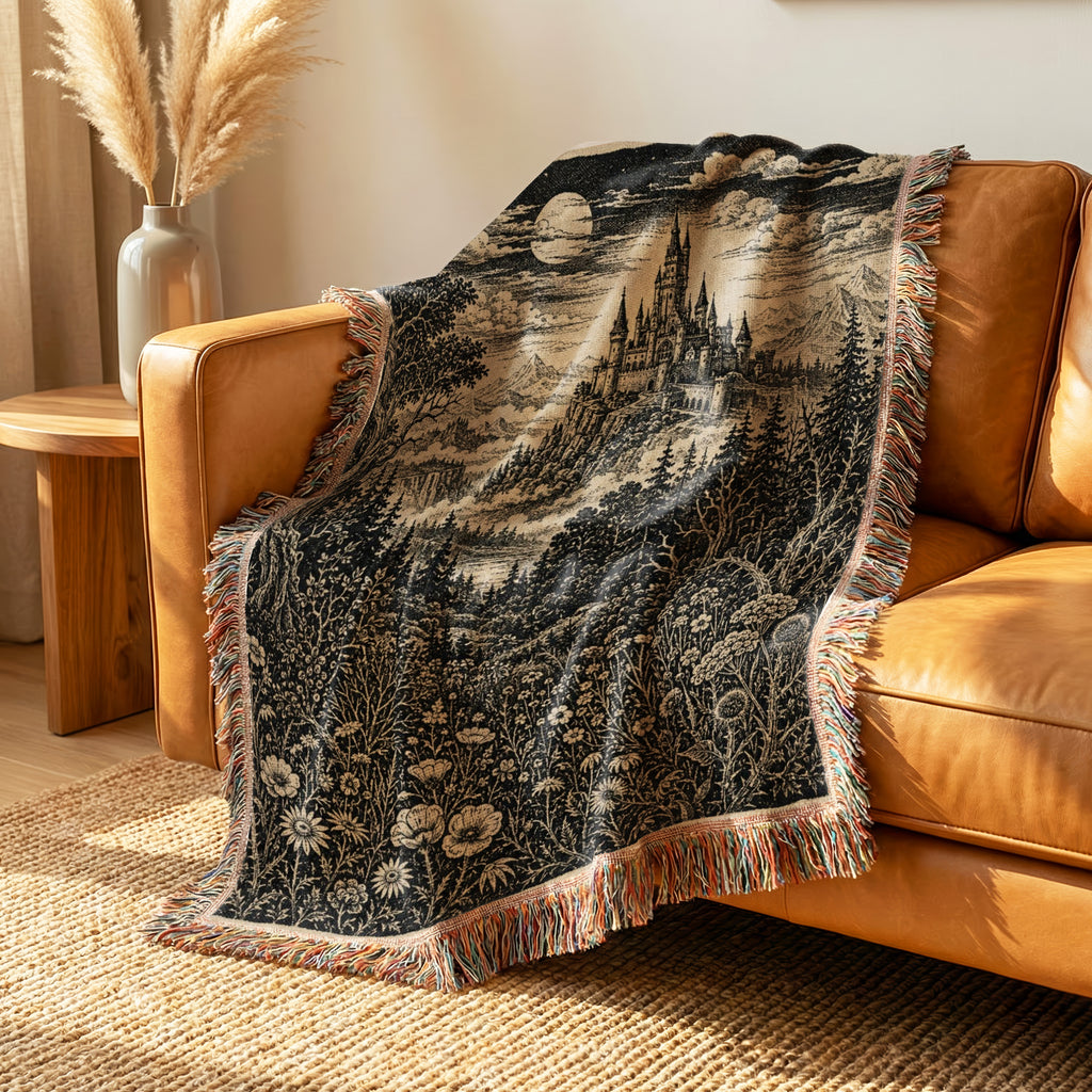 Moonlit Castle on the Cliffs Blanket
