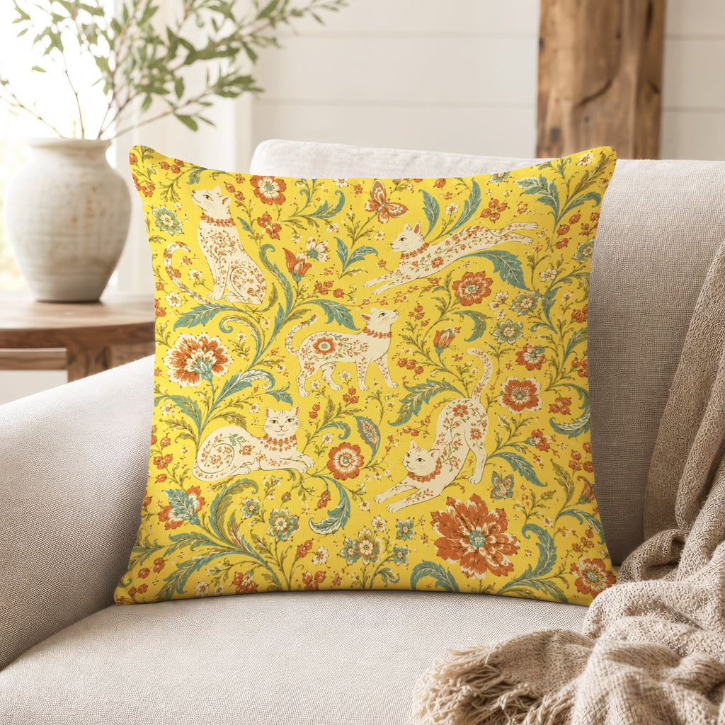Golden Garden Cats – Floral Cat Pillow