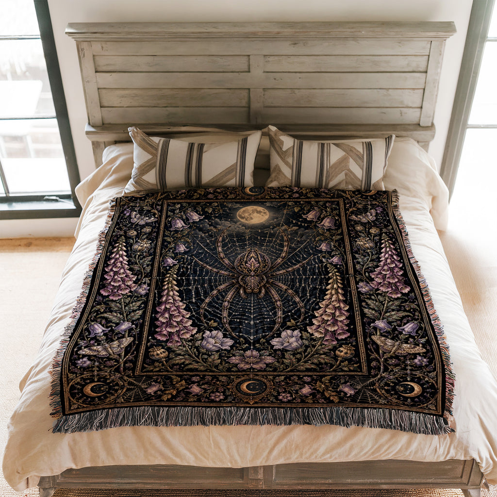 Moonlit Spiderweb Garden Blanket