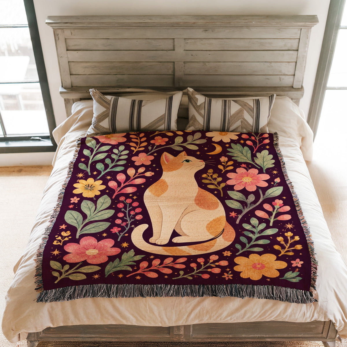 Moonlit Floral Cat Blanket