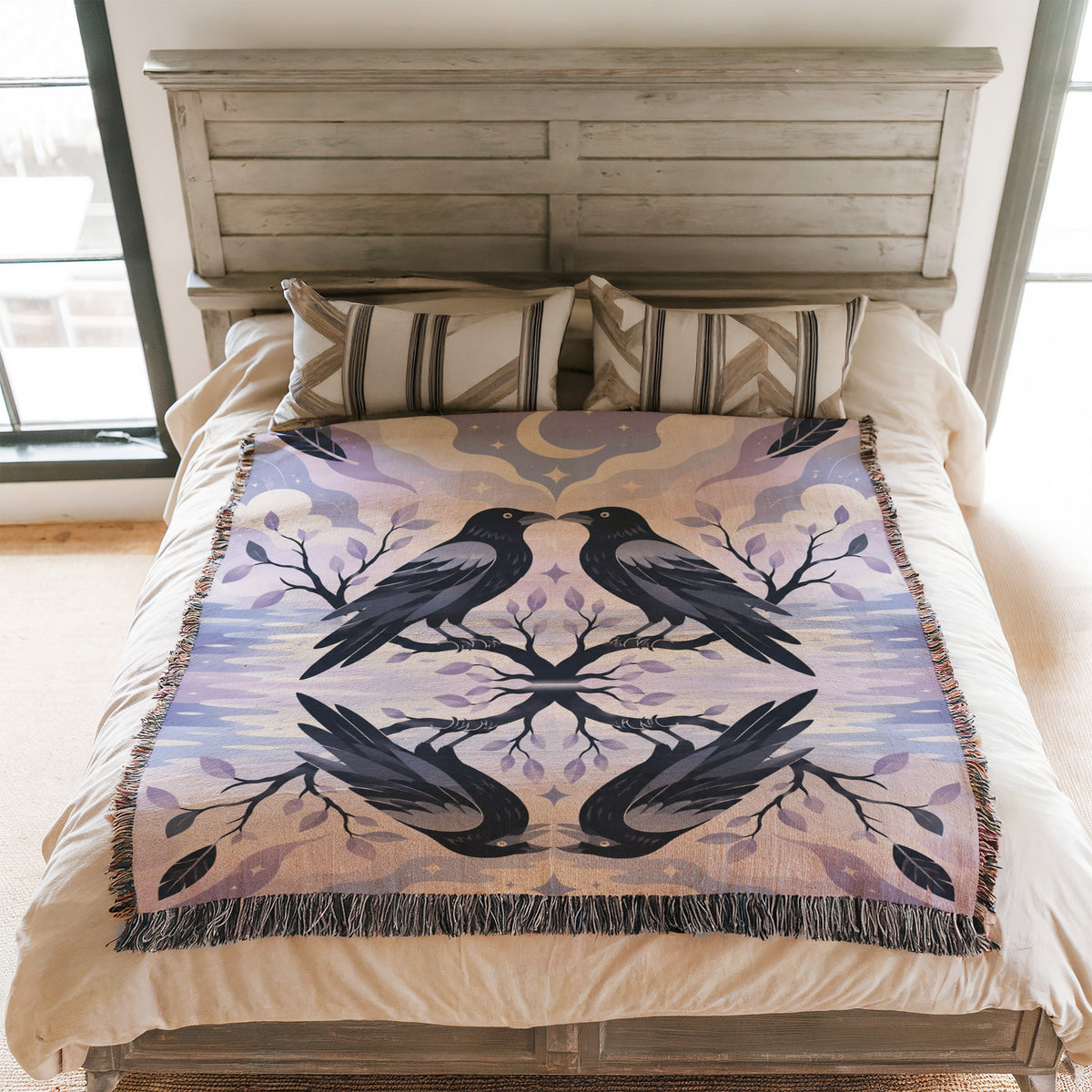 Moonlit Raven Reflection Blanket