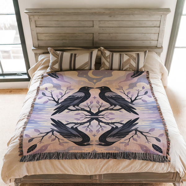 Moonlit Raven Reflection Blanket