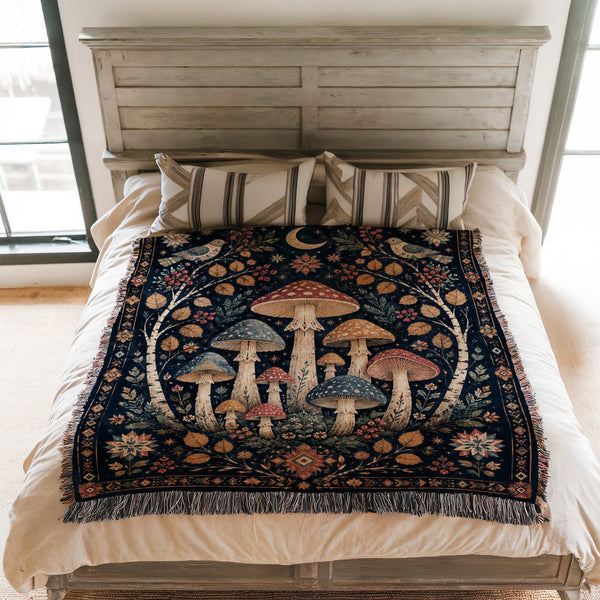 Moonlit Birch Mushroom Blanket