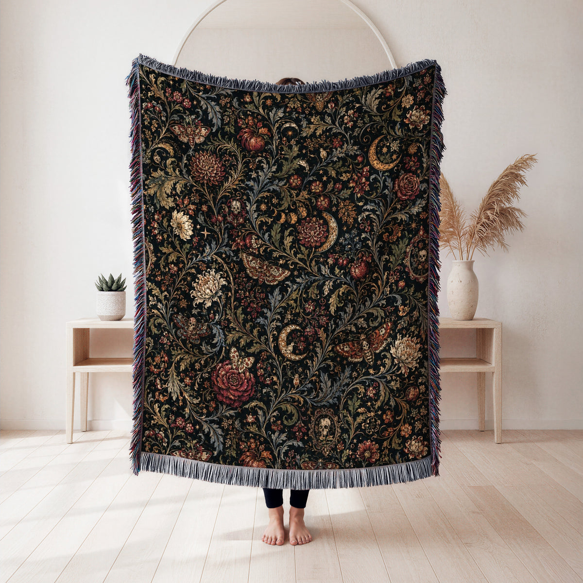 Midnight Moths & Roses Blanket