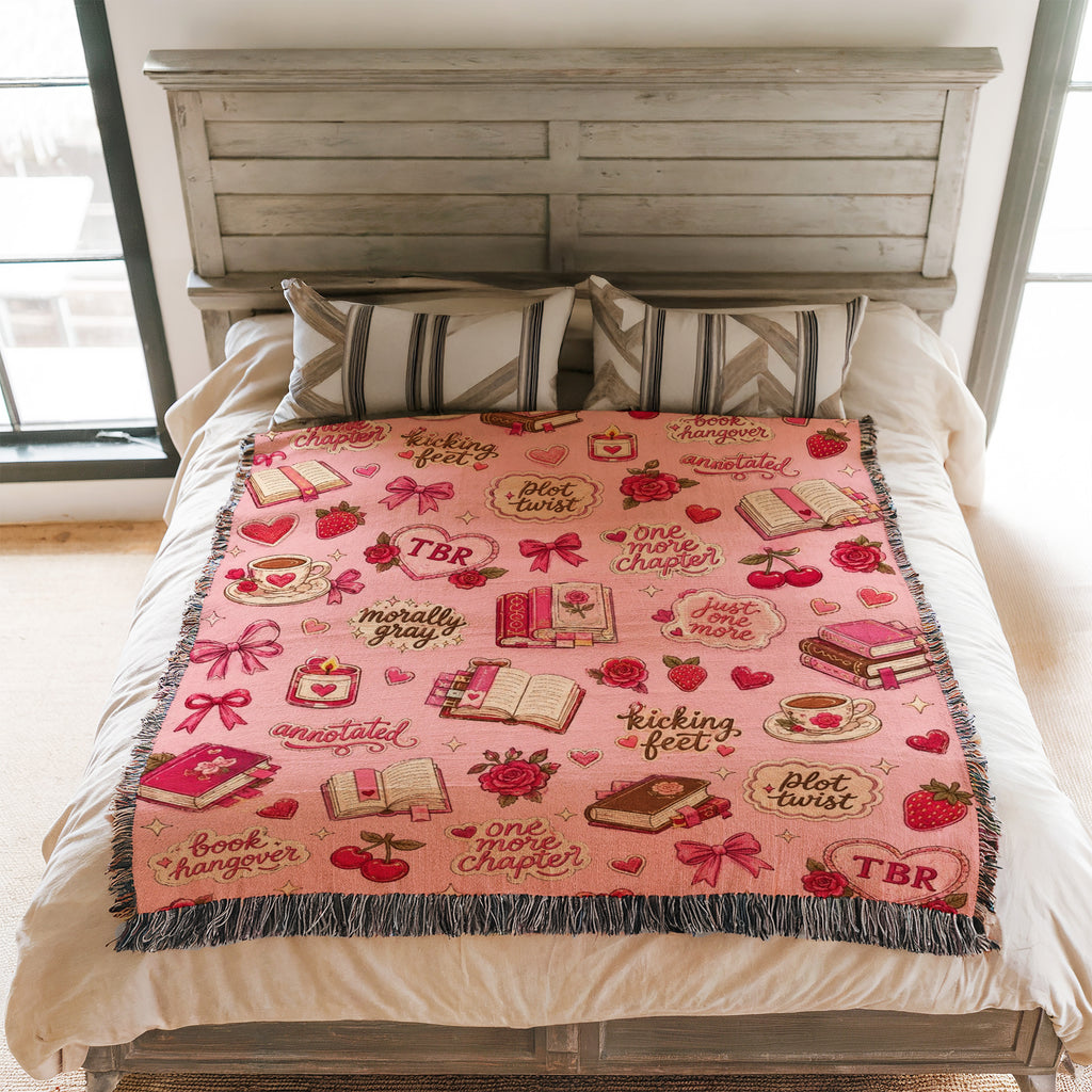 Pink Book Lover Pattern Blanket