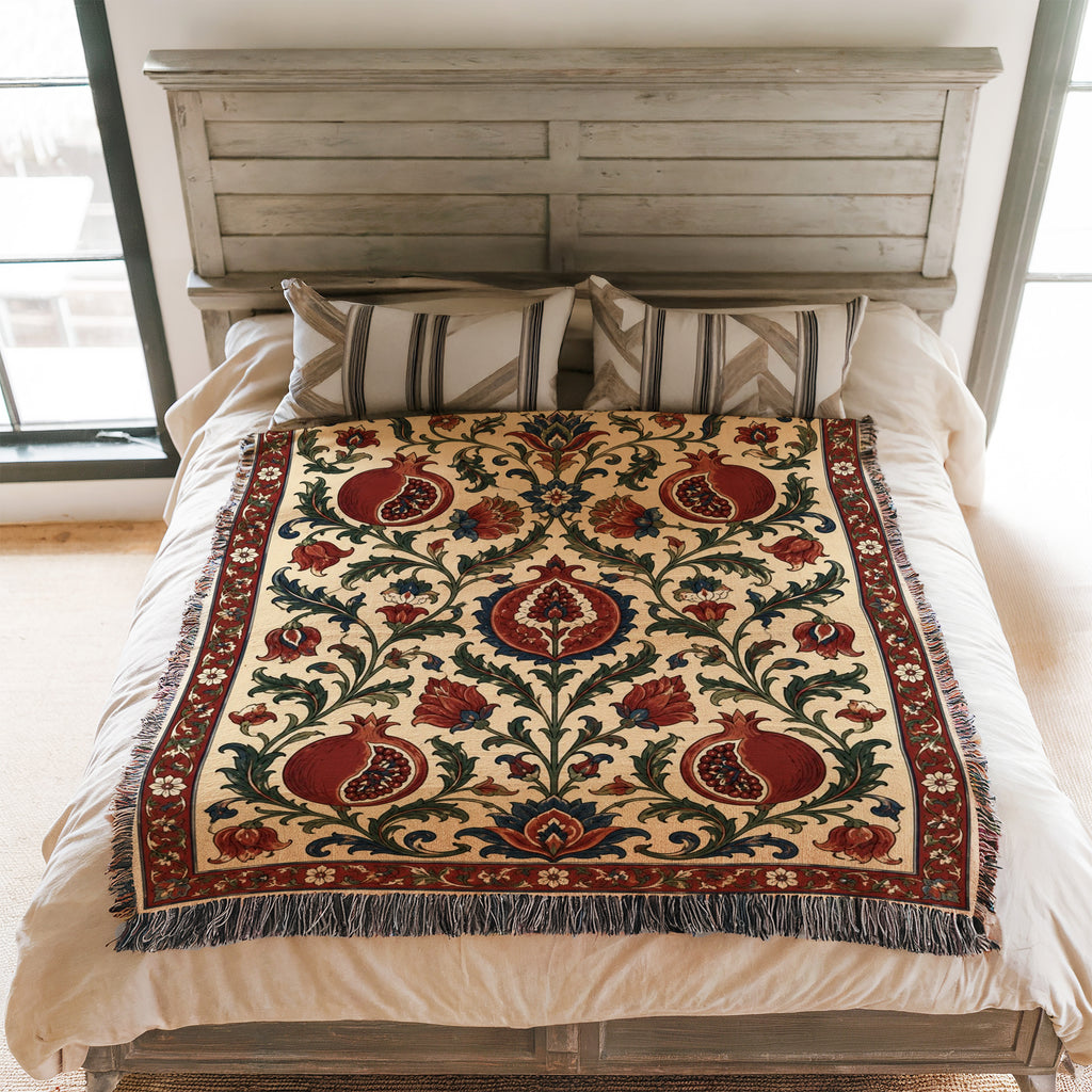 Ivory Pomegranate Garden Blanket