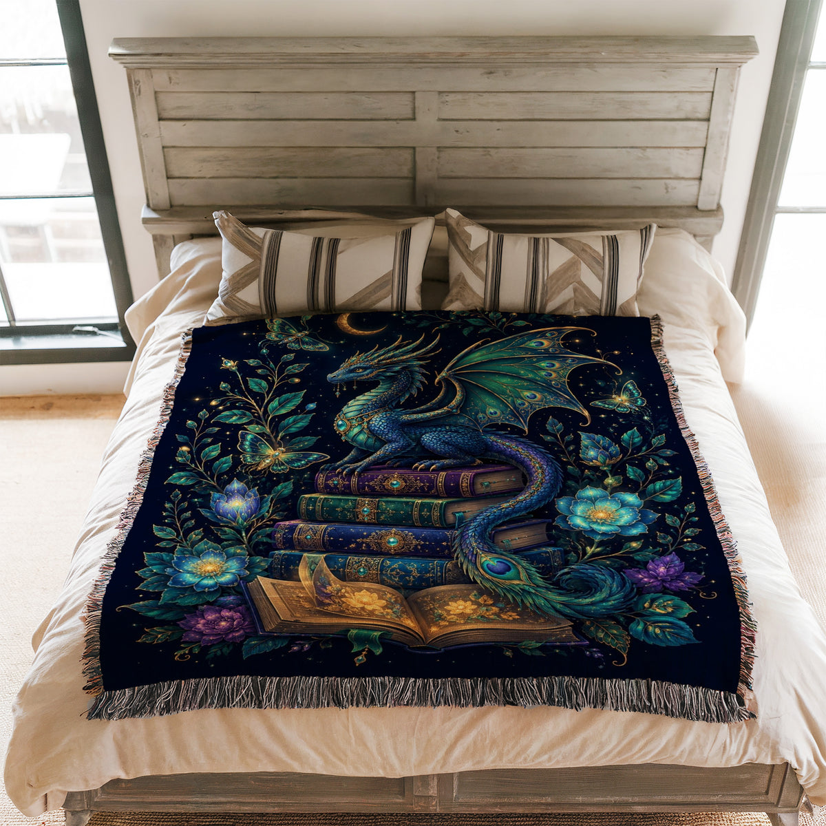 Enchanted Peacock Dragon Book Blanket