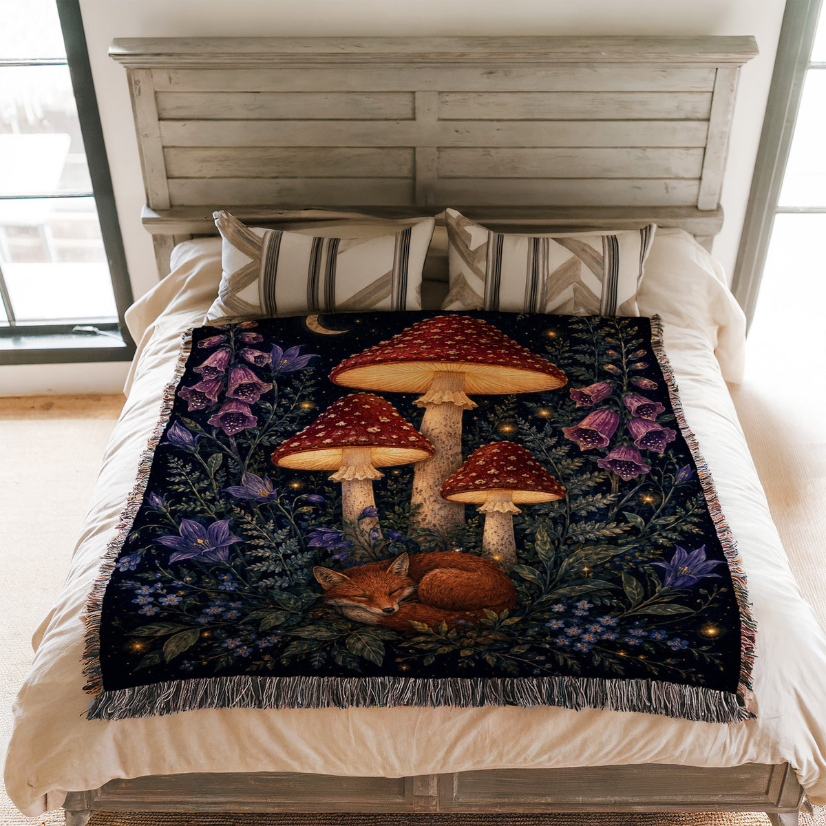 Moonlit Fox & Mushroom Blanket