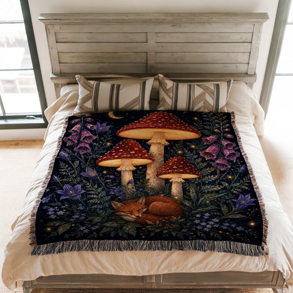 Moonlit Fox & Mushroom Blanket