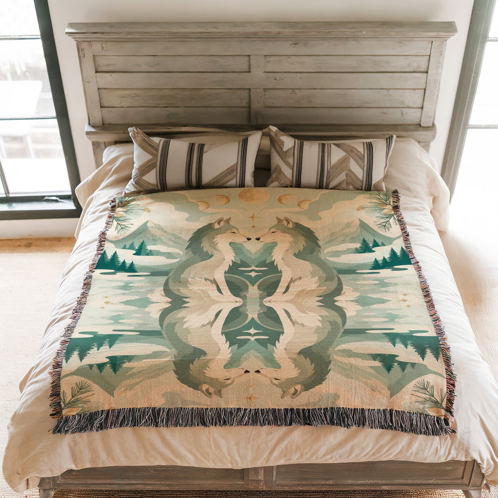 Moonlit Wolf Reflection Blanket