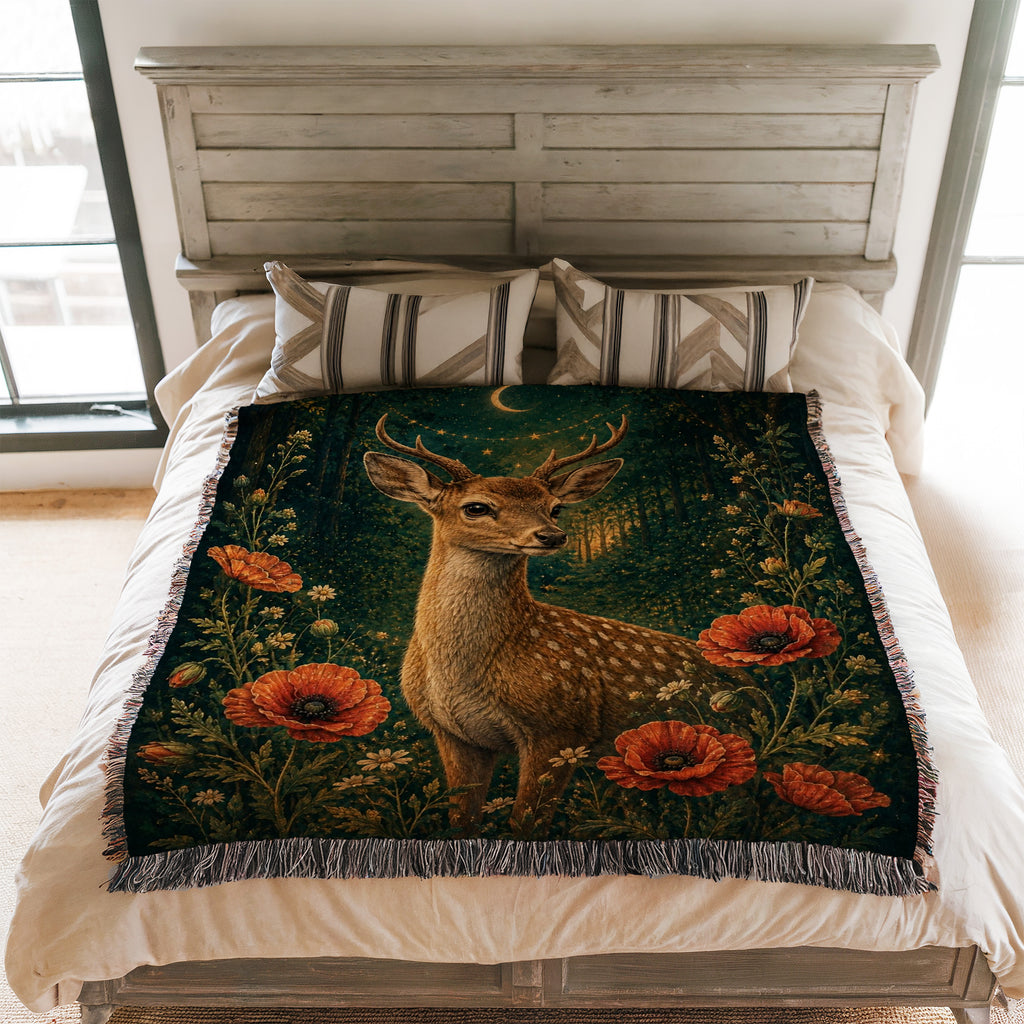 Enchanted Moonlit Deer Blanket