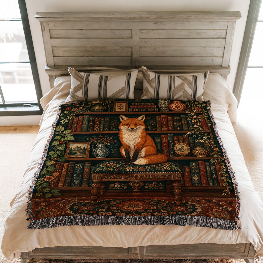 The Library Fox Dark Academia Blanket