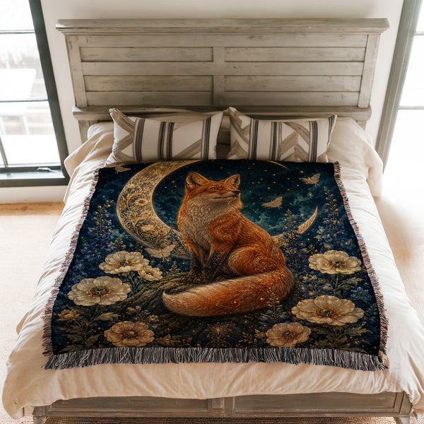 Celestial Fox Crescent Moon Blanket