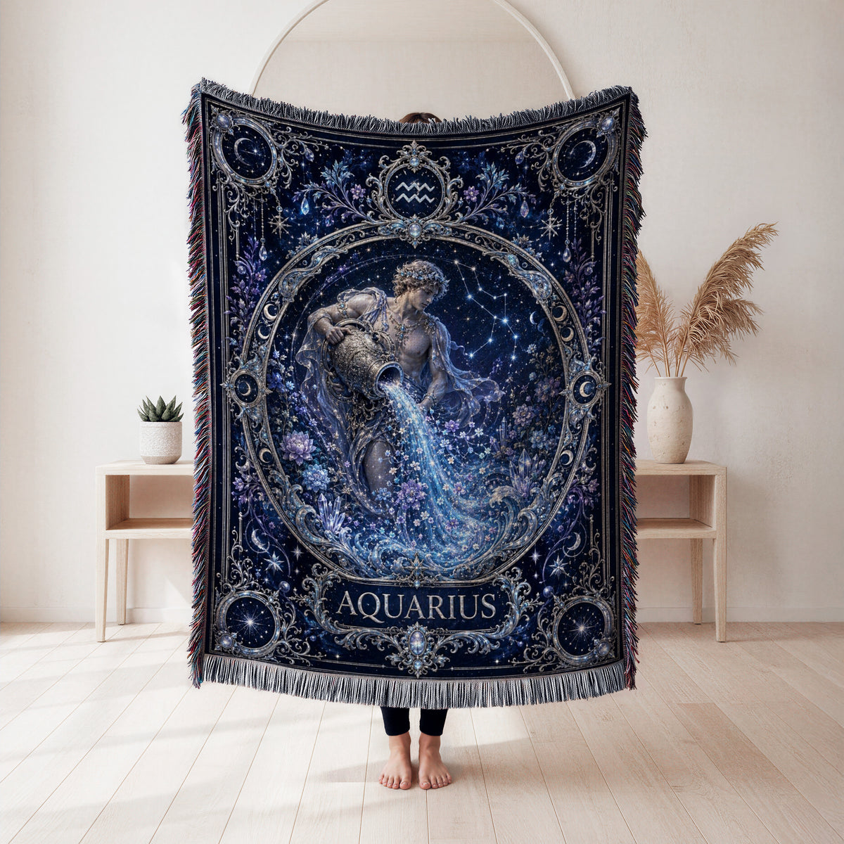 Aquarius Starlit Water Bearer Zodiac Blanket