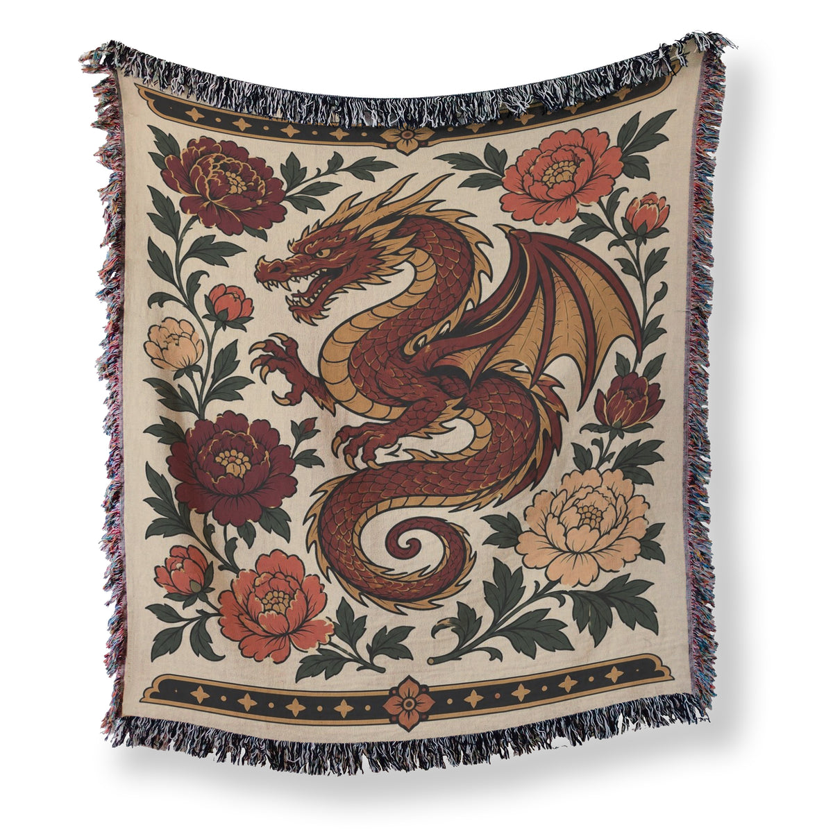 Crimson Dragon & Peonies Blanket