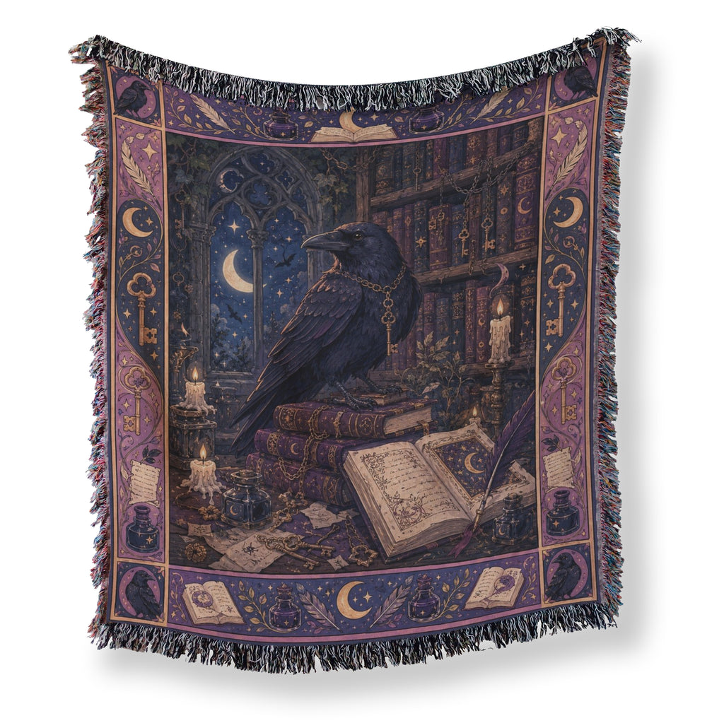 Raven of the Moonlit Library Blanket