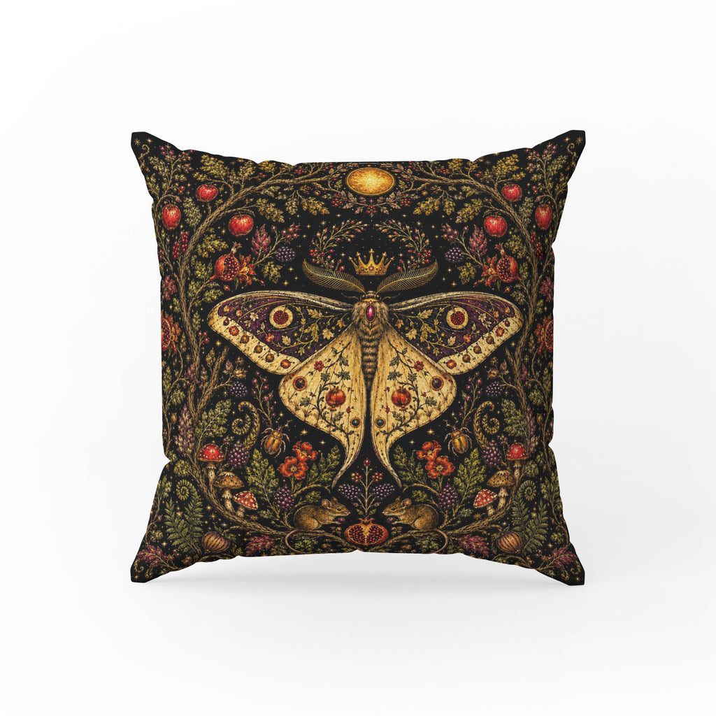 The Crowned Luna – Moth & Pomegranate Pillow
