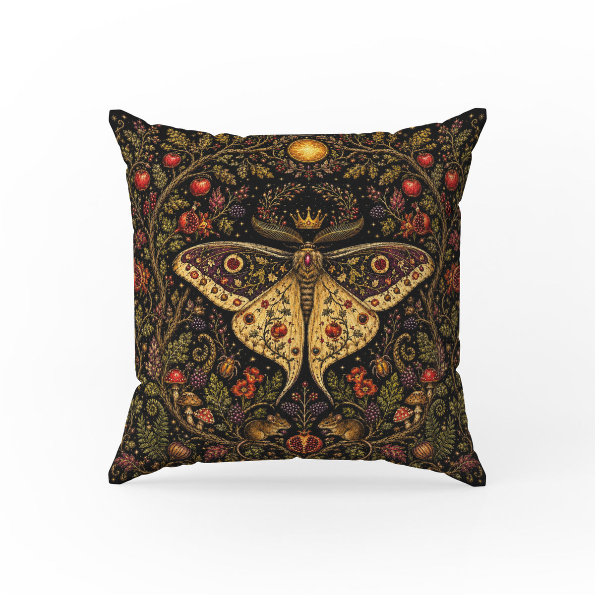 The Crowned Luna – Moth & Pomegranate Pillow