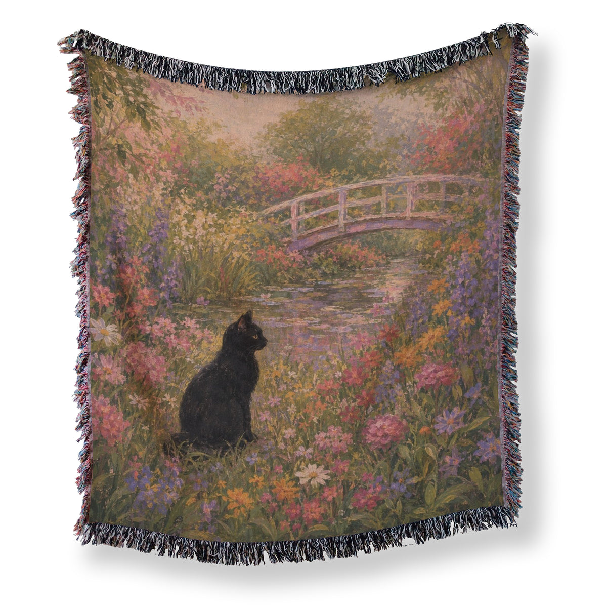 Garden Bridge Black Cat Blanket