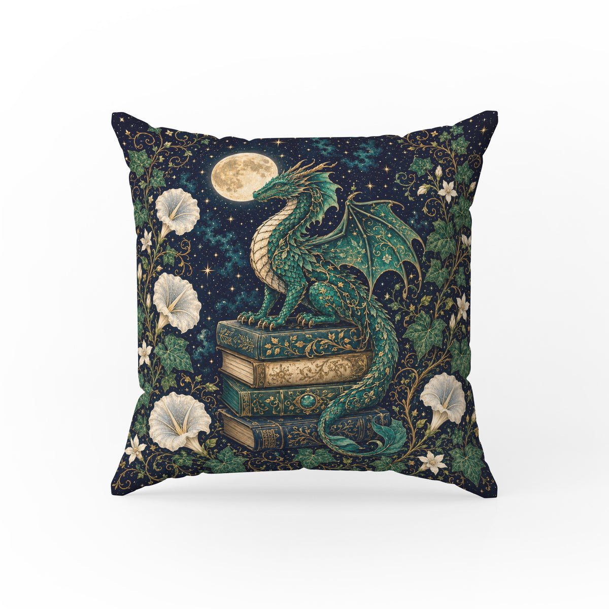 The Emerald Moon Dragon – Celestial Book Pillow Main image