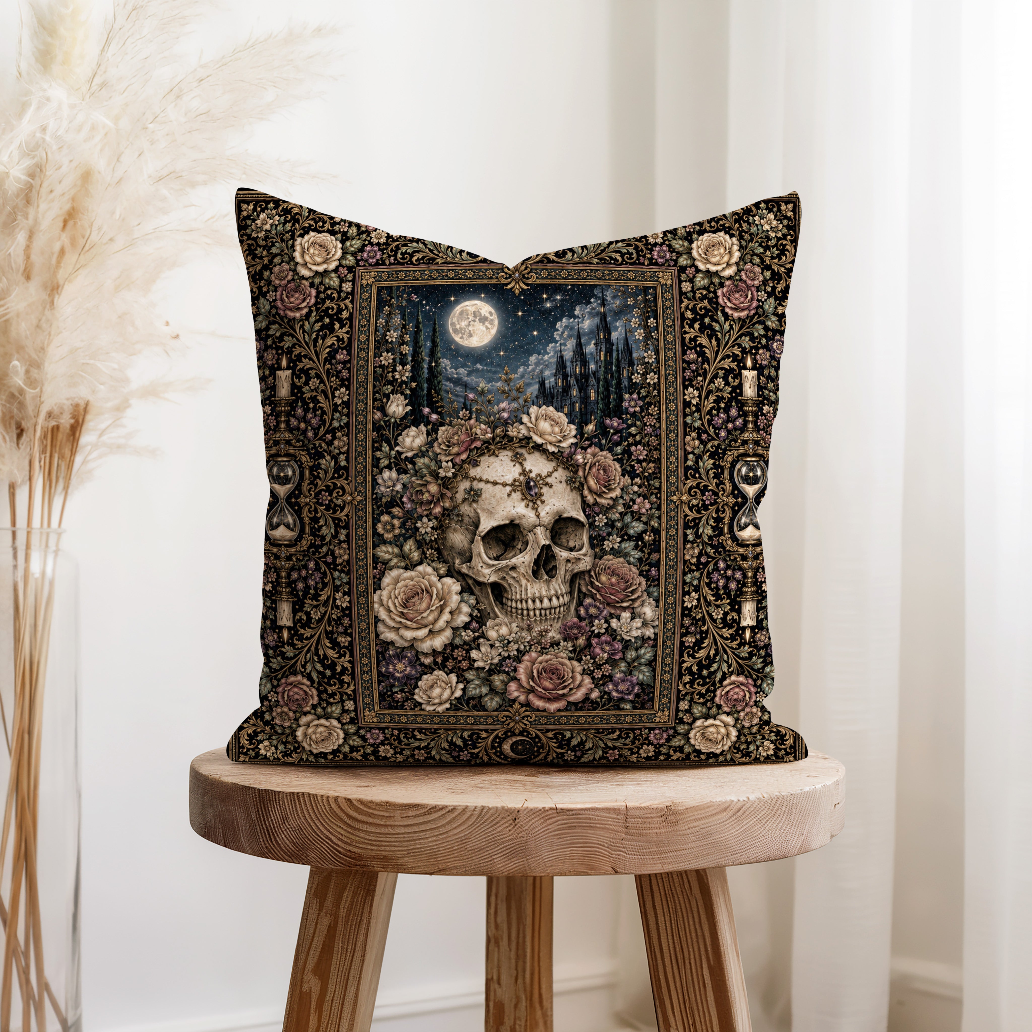 Memento Mori Garden – Skull & Roses Gothic Pillow Secondary image