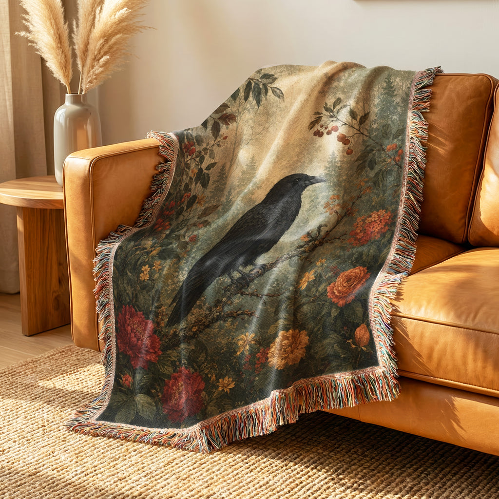Autumn Raven Floral Blanket
