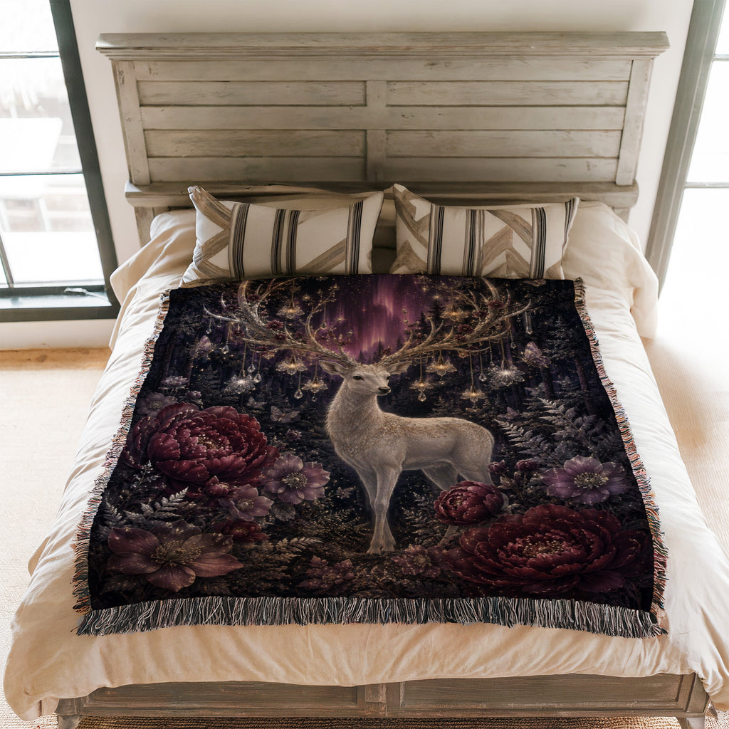 Enchanted White Stag Aurora Blanket
