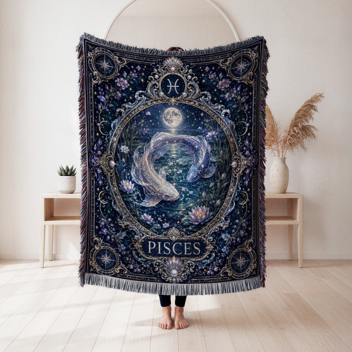 Pisces Moonlit Twin Fish Zodiac Blanket