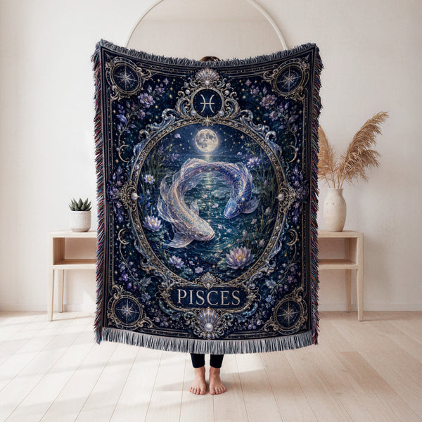 Pisces Moonlit Twin Fish Zodiac Blanket