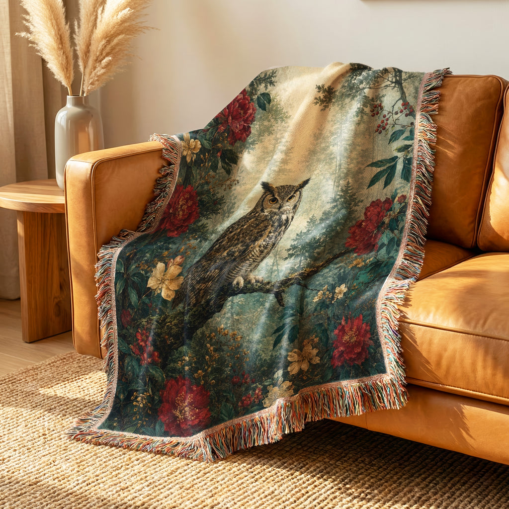 Red Peony Owl Blanket