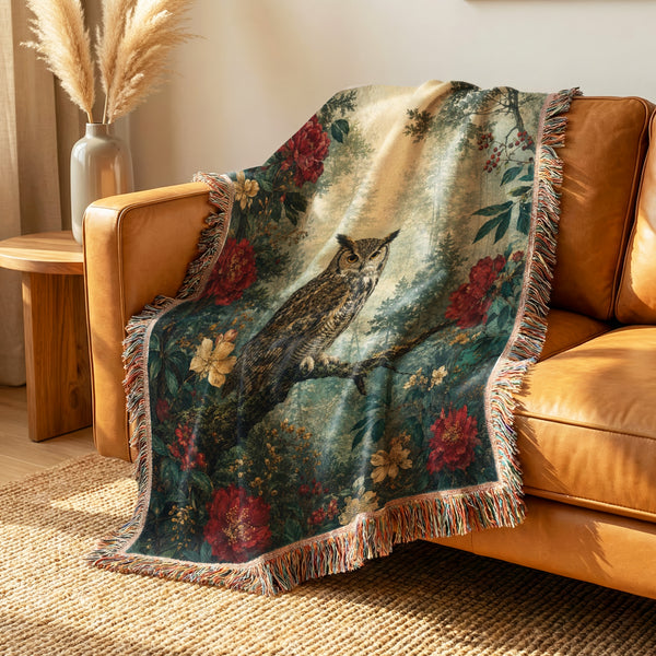 Red Peony Owl Blanket