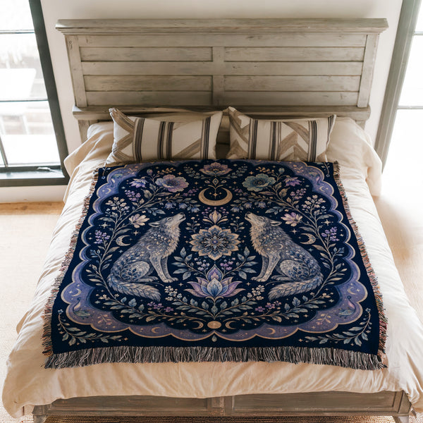 Midnight Moon Wolf Blanket