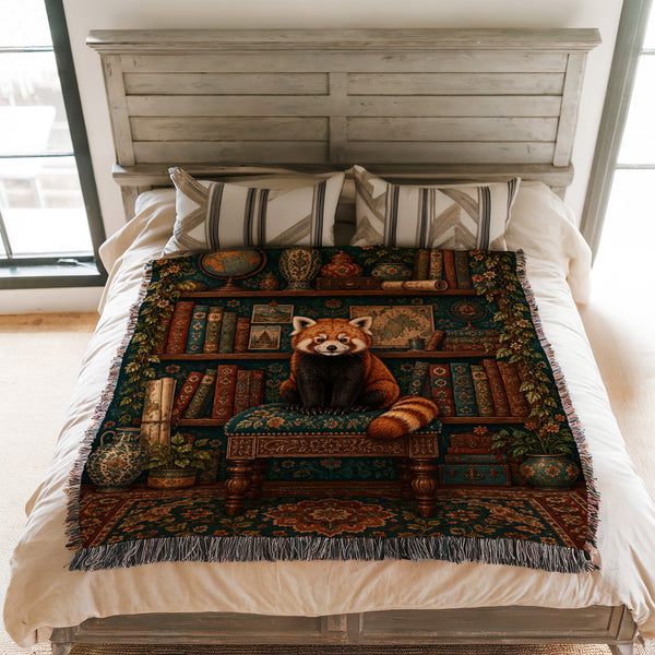 The Curious Red Panda Library Blanket