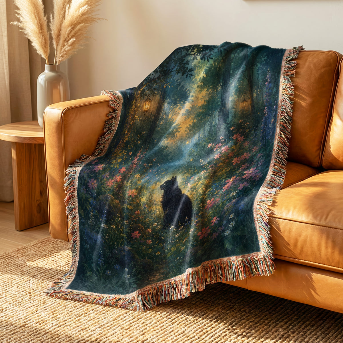 Lantern Forest Black Cat Blanket
