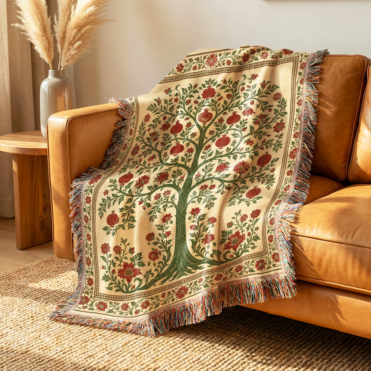 Crimson Pomegranate Tree Woven Blanket