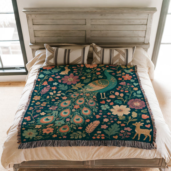 Floral Peacock Meadow Blanket