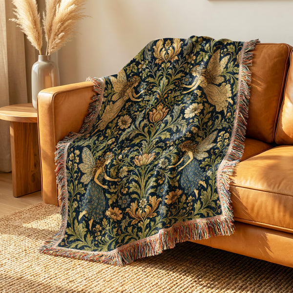 Midnight Floral Fairy Tapestry Blanket