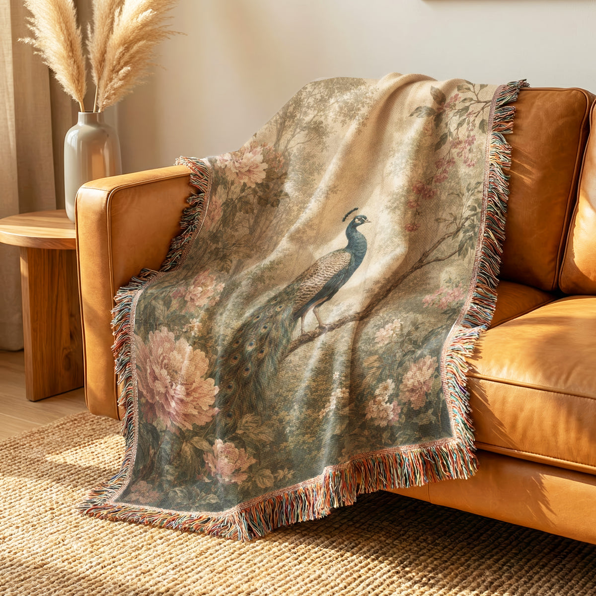Peony Peacock Forest Blanket