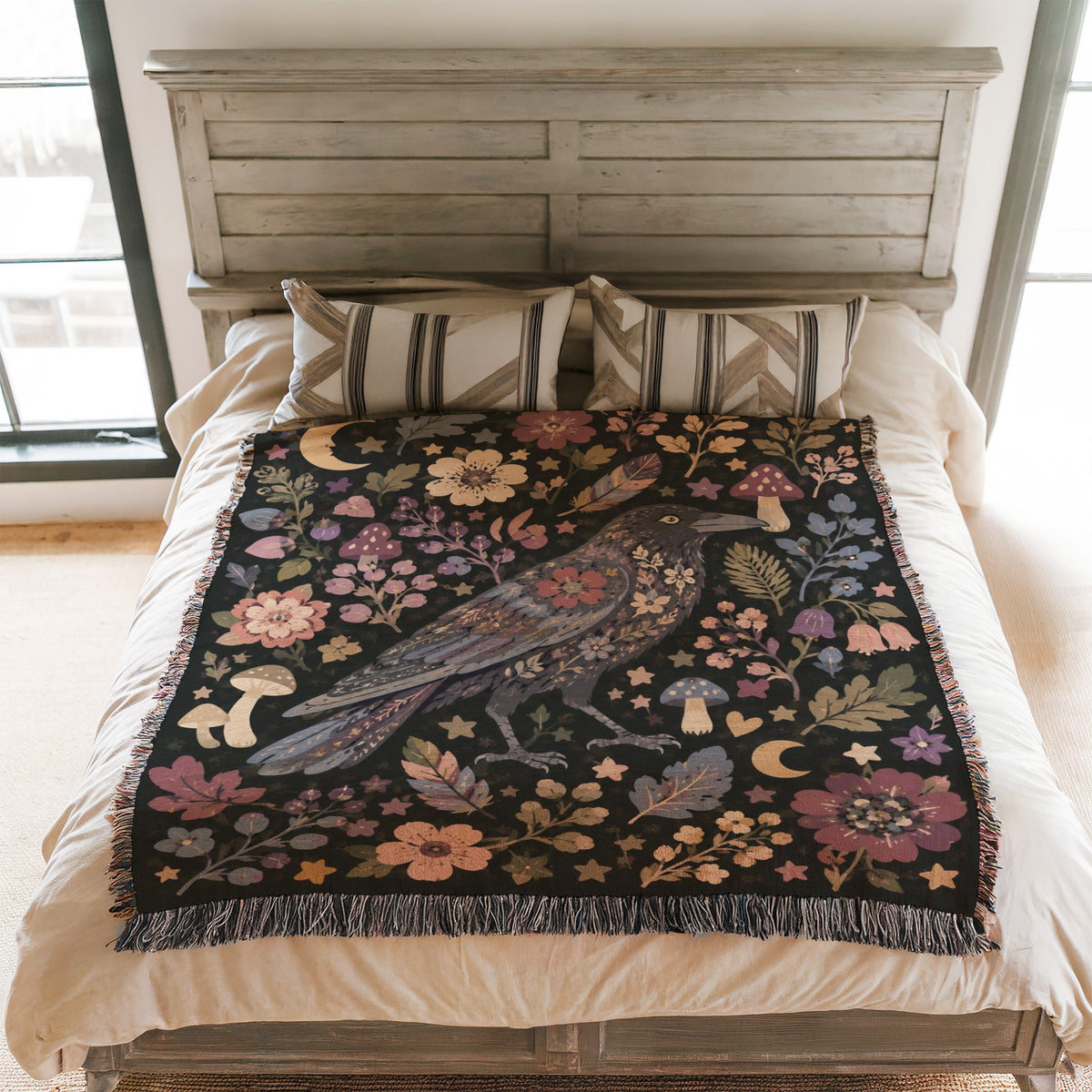 Moonlit Raven Garden Blanket