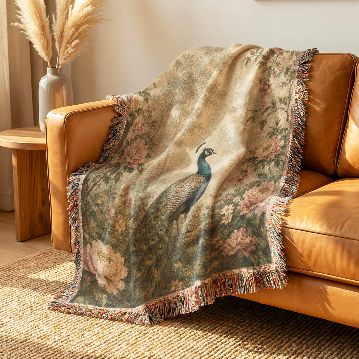 Blush Peony Peacock Blanket