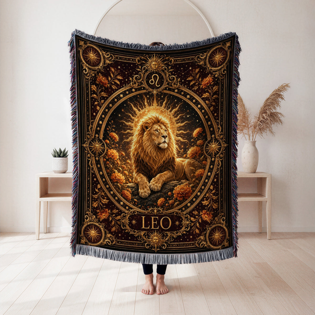 Leo Golden Sun Lion Zodiac Blanket