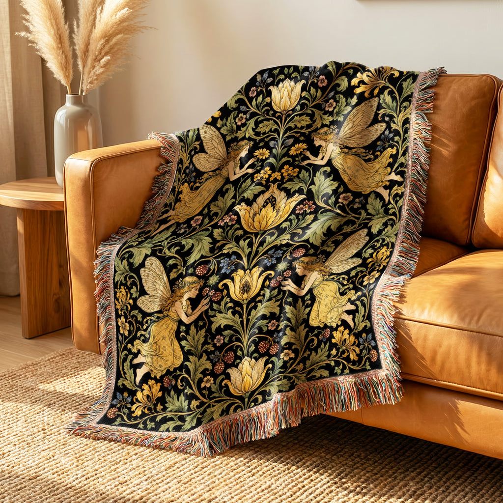 Golden Garden Fairy Tapestry Blanket
