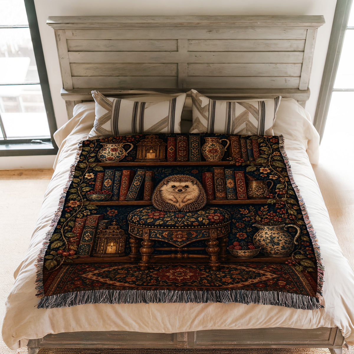 The Hedgehog's Candlelit Library Blanket