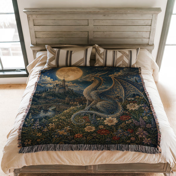 The Moonlit Silver Dragon Blanket