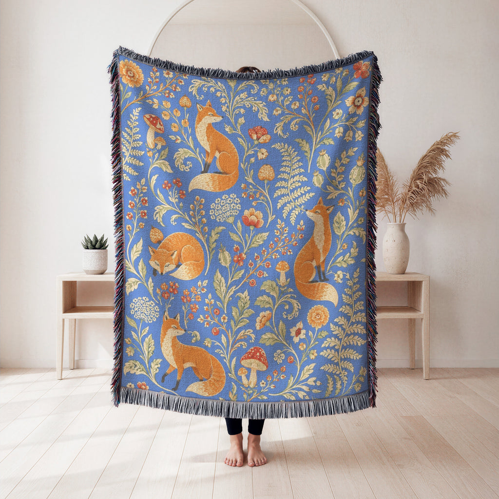 Blue Woodland Fox Blanket